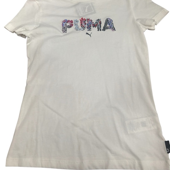Puma White Tee with Artistic Logo Women’s XS NWT - Picture 1 of 5